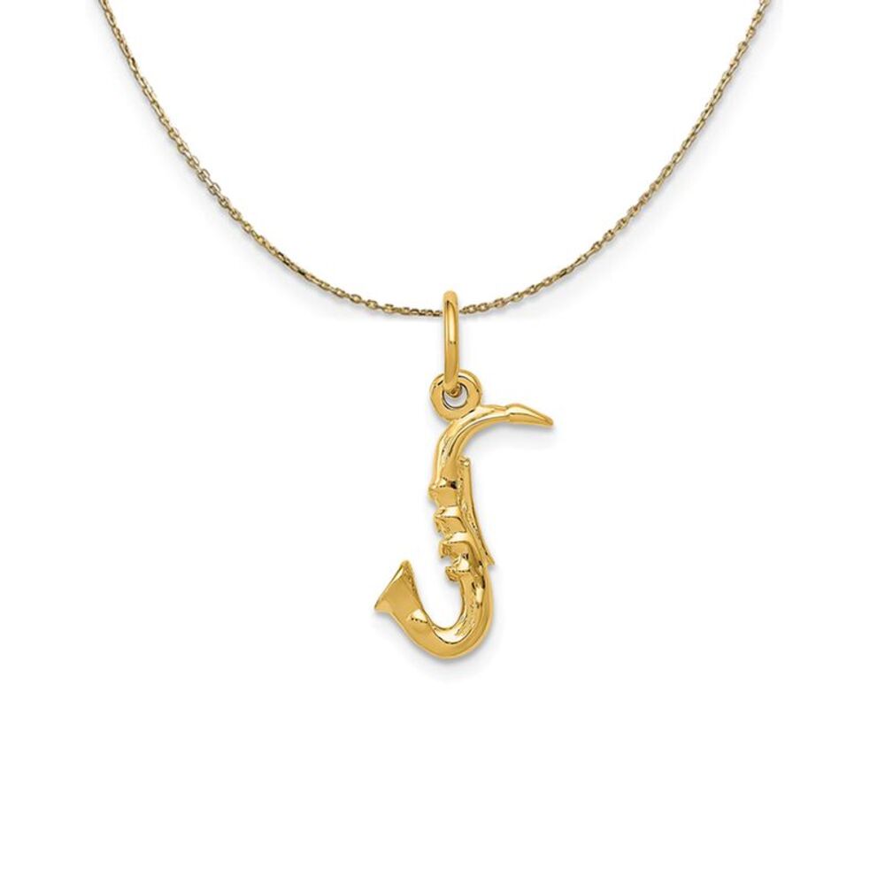 14k Yellow Gold Small 3D Saxophone Necklace - 24 Inch